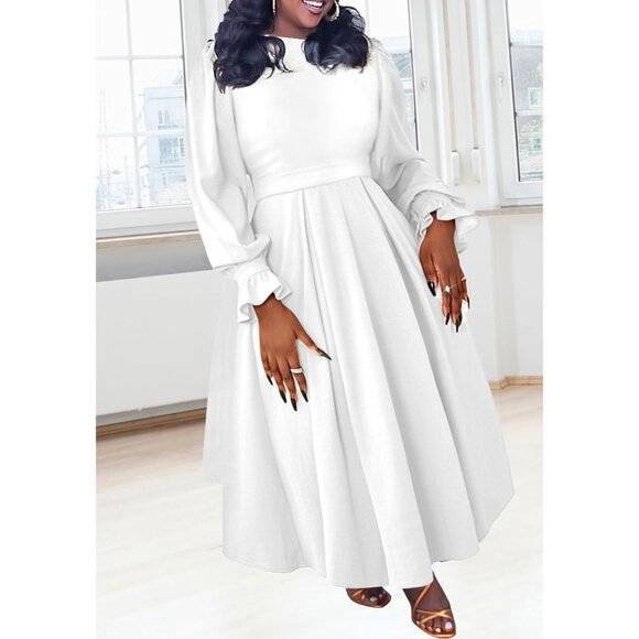 Women Max Dress Plus Size Casual Elegant Long Sleeve A Line Pleated - Picture 3 of 4